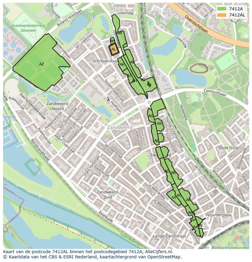 Afbeelding van het postcodegebied 7412 AL op de kaart.