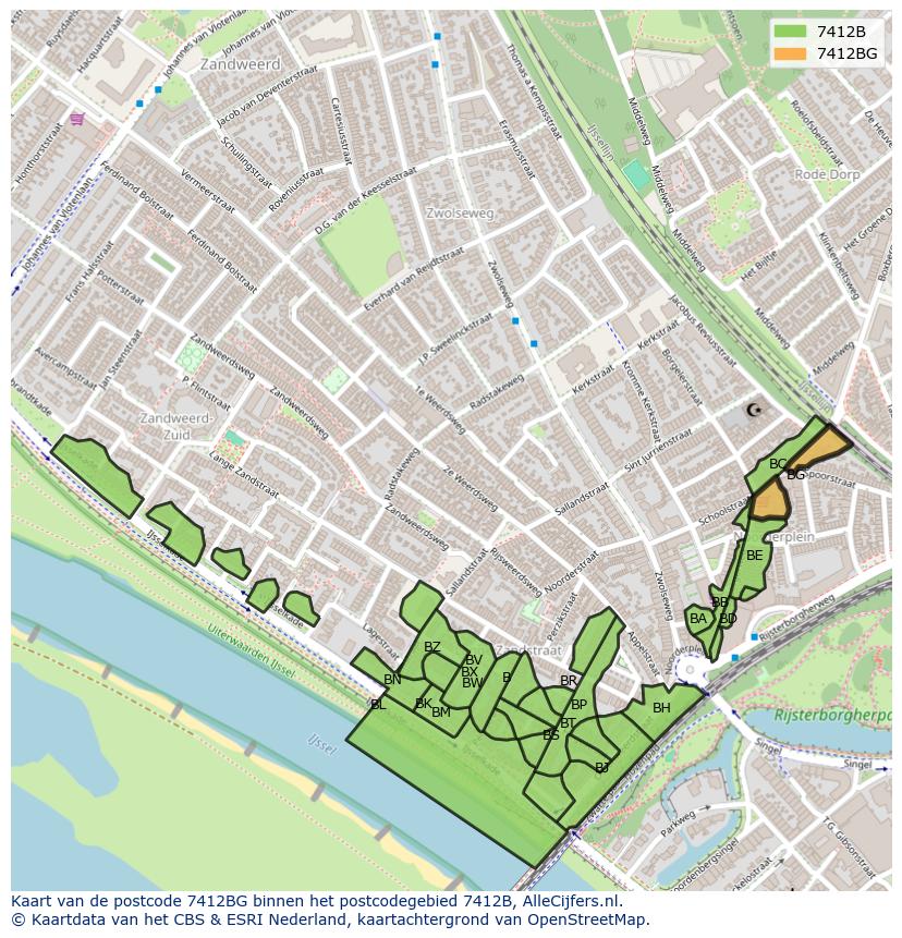 Afbeelding van het postcodegebied 7412 BG op de kaart.