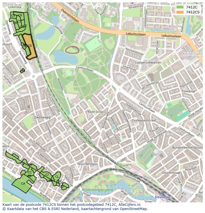 Afbeelding van het postcodegebied 7412 CS op de kaart.