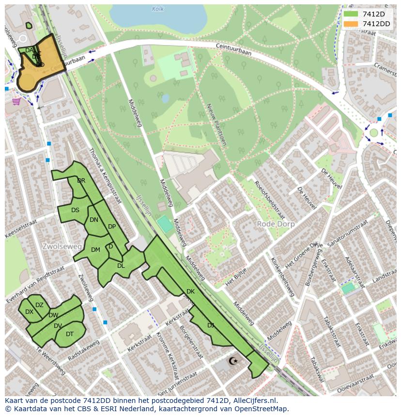 Afbeelding van het postcodegebied 7412 DD op de kaart.