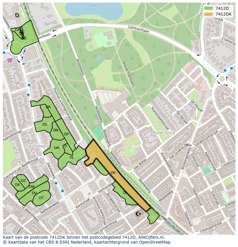 Afbeelding van het postcodegebied 7412 DK op de kaart.