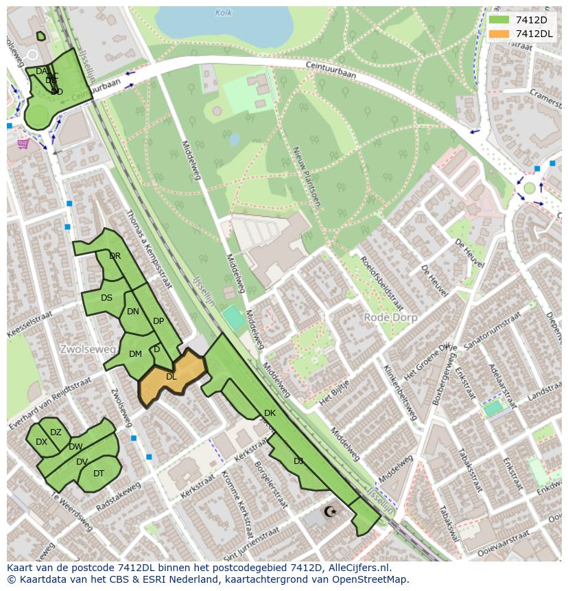 Afbeelding van het postcodegebied 7412 DL op de kaart.