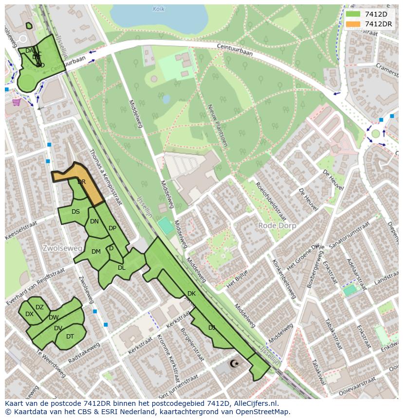 Afbeelding van het postcodegebied 7412 DR op de kaart.