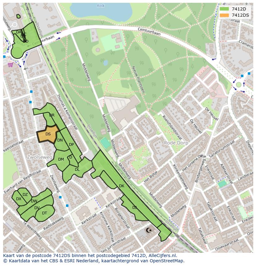 Afbeelding van het postcodegebied 7412 DS op de kaart.