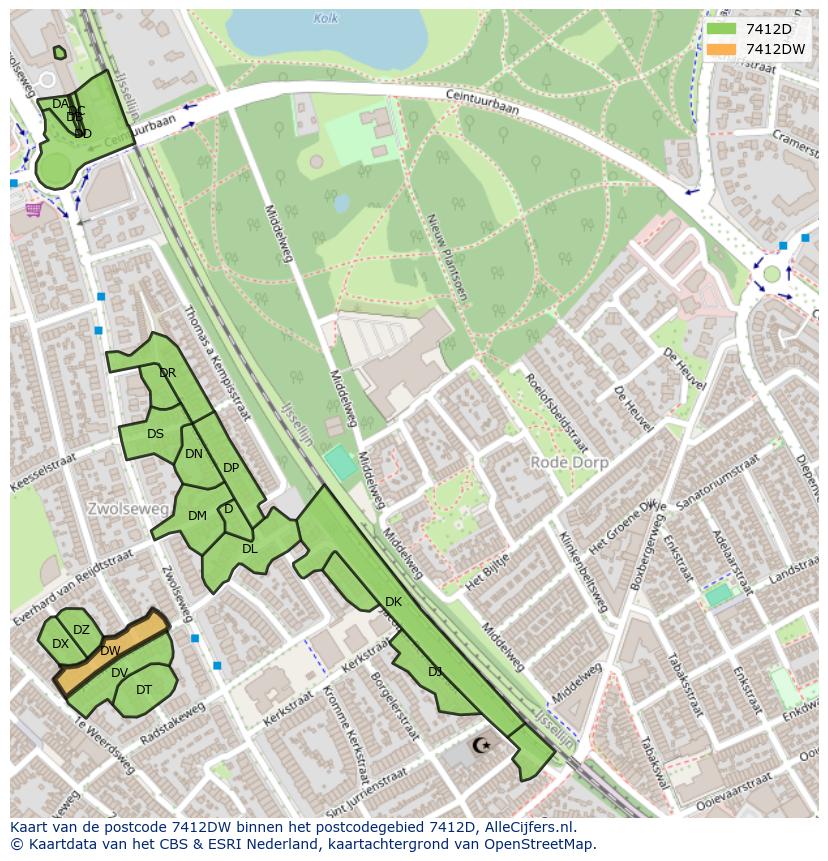 Afbeelding van het postcodegebied 7412 DW op de kaart.