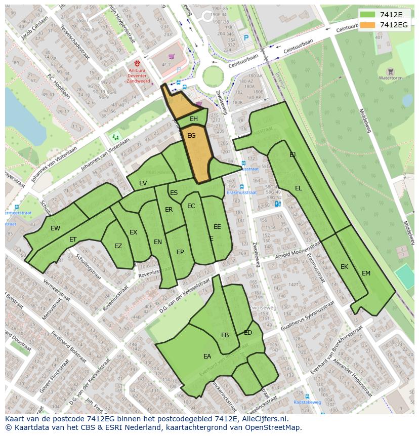 Afbeelding van het postcodegebied 7412 EG op de kaart.