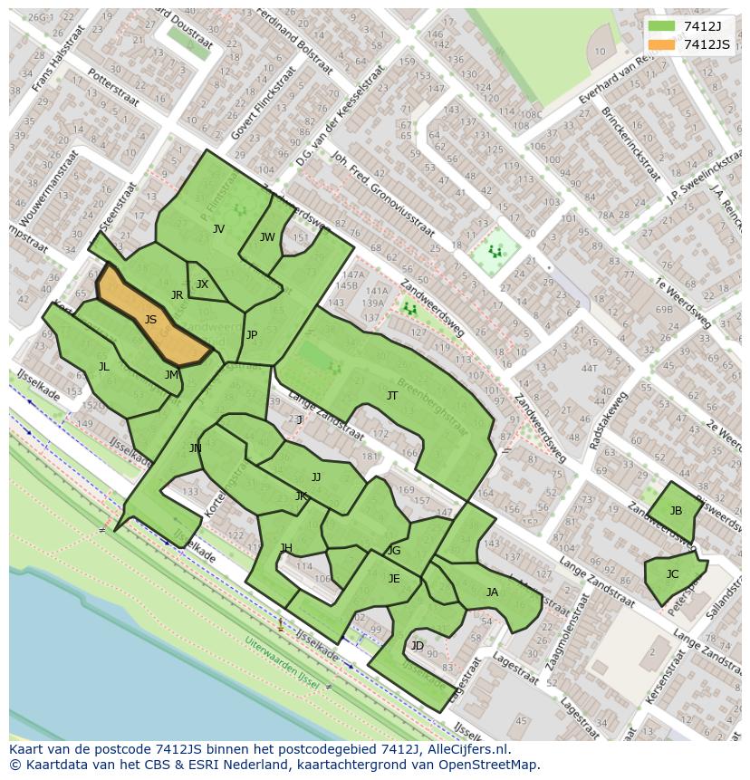 Afbeelding van het postcodegebied 7412 JS op de kaart.