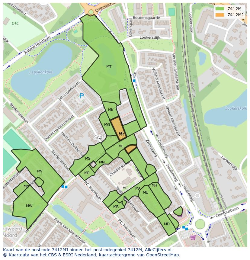Afbeelding van het postcodegebied 7412 MJ op de kaart.