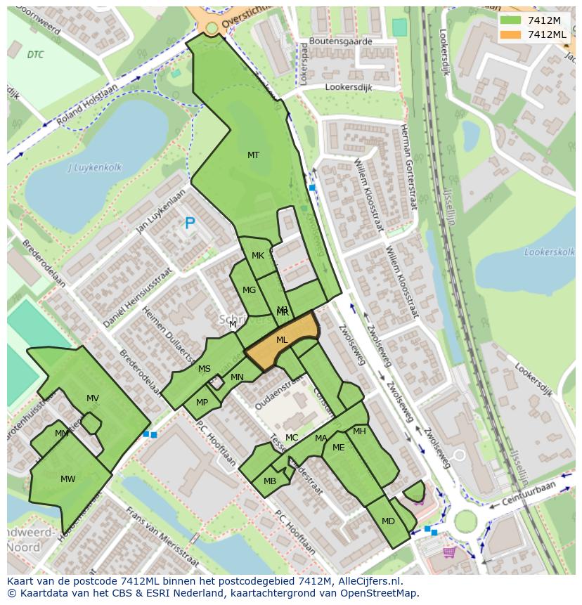 Afbeelding van het postcodegebied 7412 ML op de kaart.