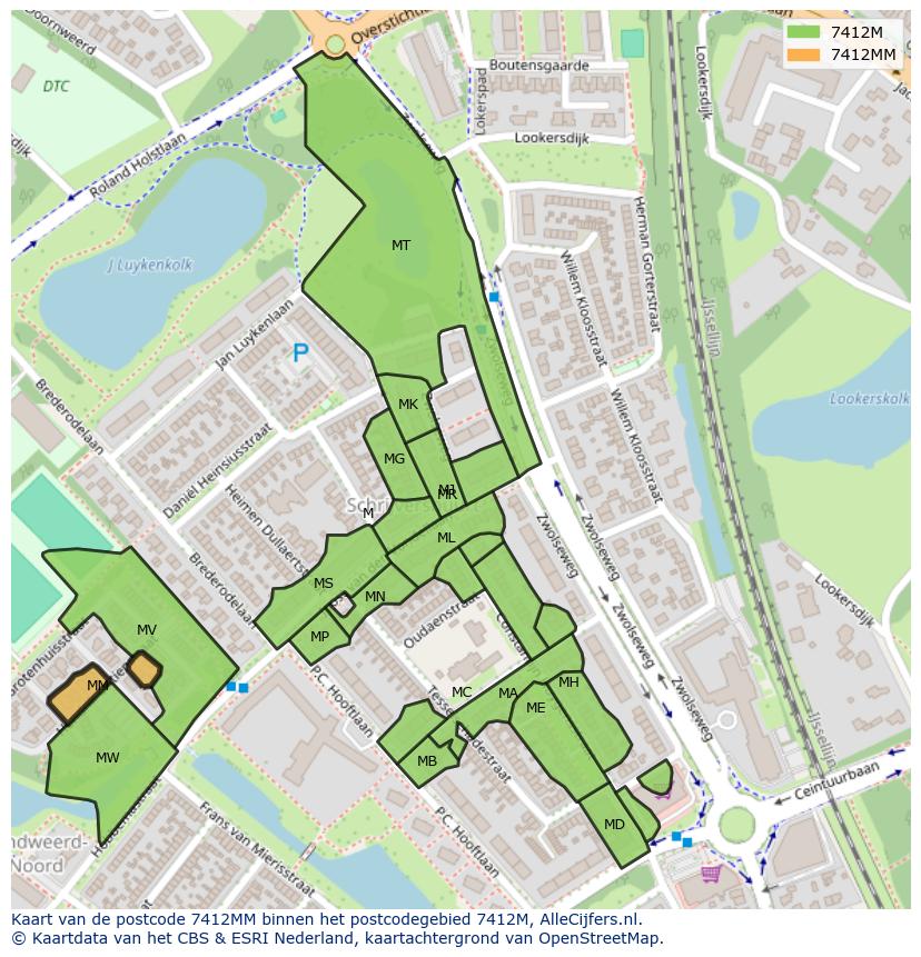 Afbeelding van het postcodegebied 7412 MM op de kaart.