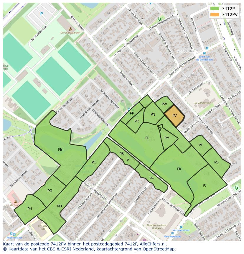 Afbeelding van het postcodegebied 7412 PV op de kaart.