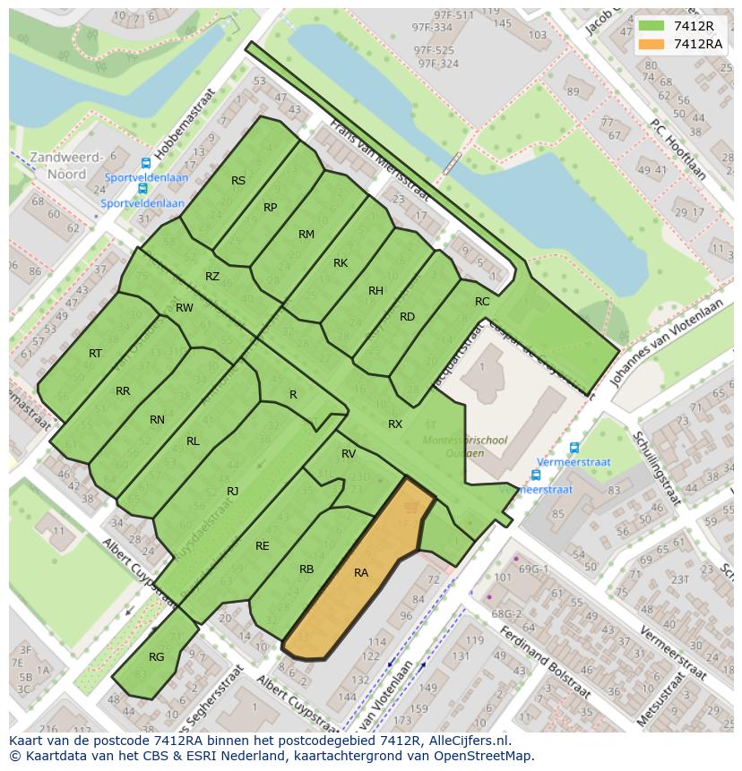 Afbeelding van het postcodegebied 7412 RA op de kaart.