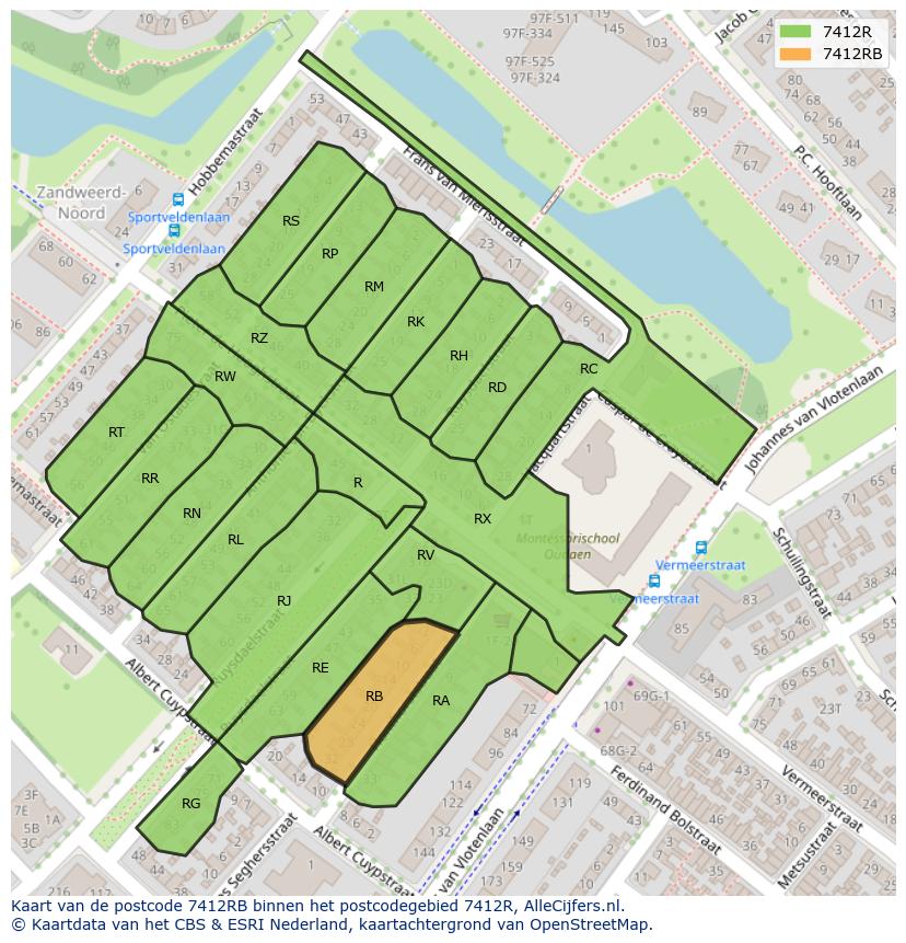 Afbeelding van het postcodegebied 7412 RB op de kaart.