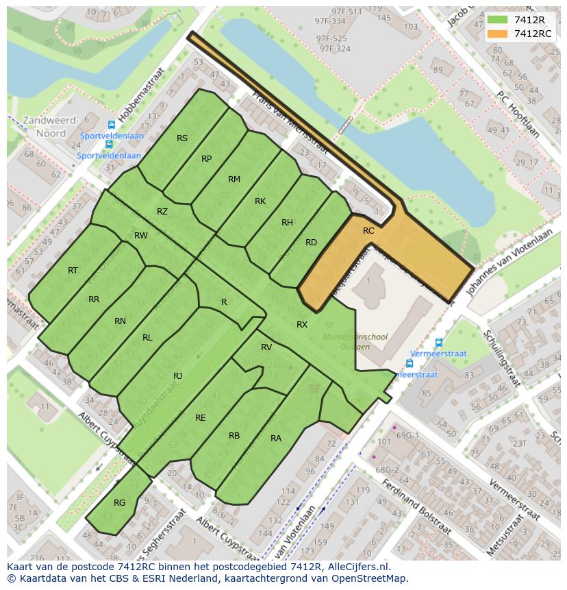 Afbeelding van het postcodegebied 7412 RC op de kaart.