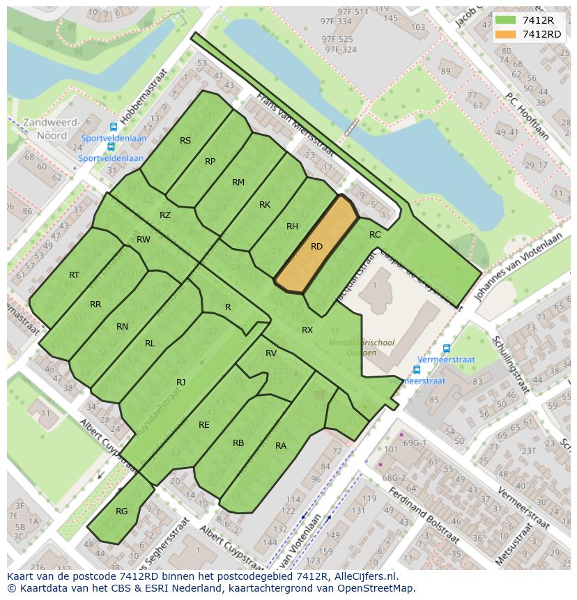 Afbeelding van het postcodegebied 7412 RD op de kaart.