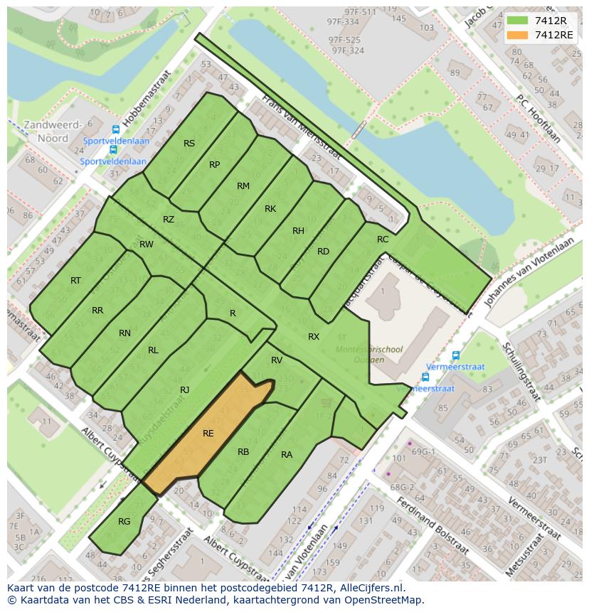 Afbeelding van het postcodegebied 7412 RE op de kaart.