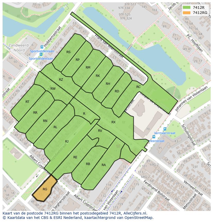 Afbeelding van het postcodegebied 7412 RG op de kaart.