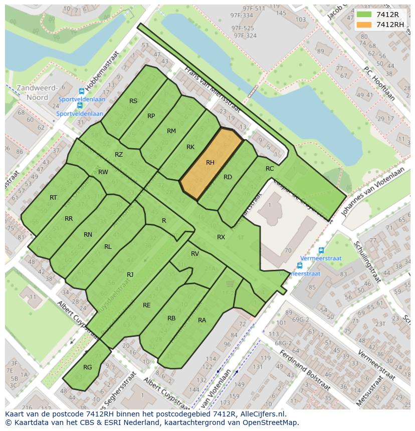 Afbeelding van het postcodegebied 7412 RH op de kaart.