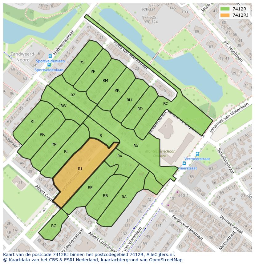 Afbeelding van het postcodegebied 7412 RJ op de kaart.