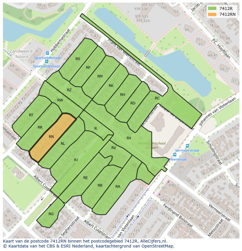 Afbeelding van het postcodegebied 7412 RN op de kaart.
