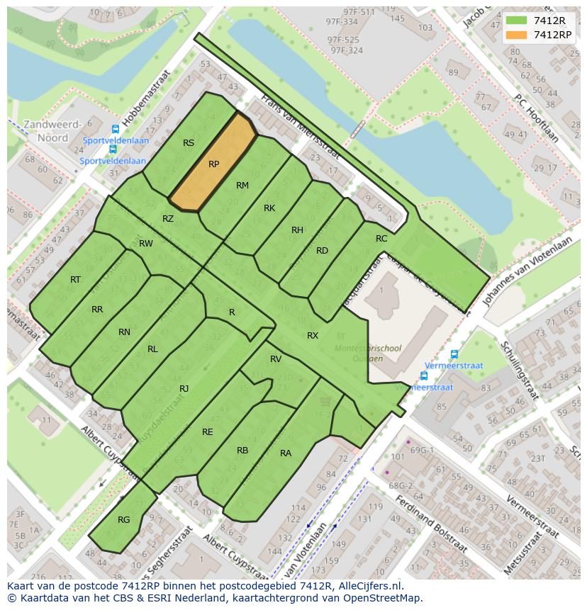 Afbeelding van het postcodegebied 7412 RP op de kaart.