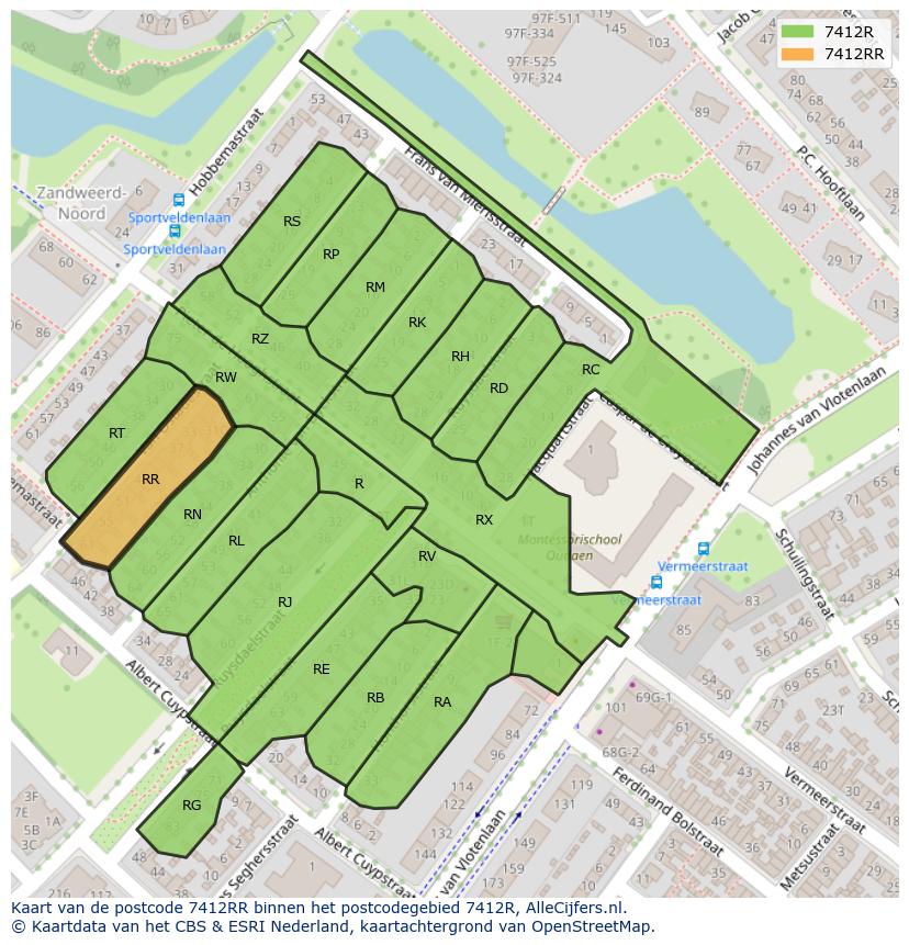 Afbeelding van het postcodegebied 7412 RR op de kaart.