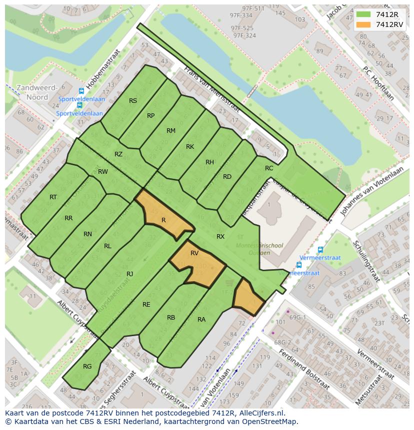 Afbeelding van het postcodegebied 7412 RV op de kaart.
