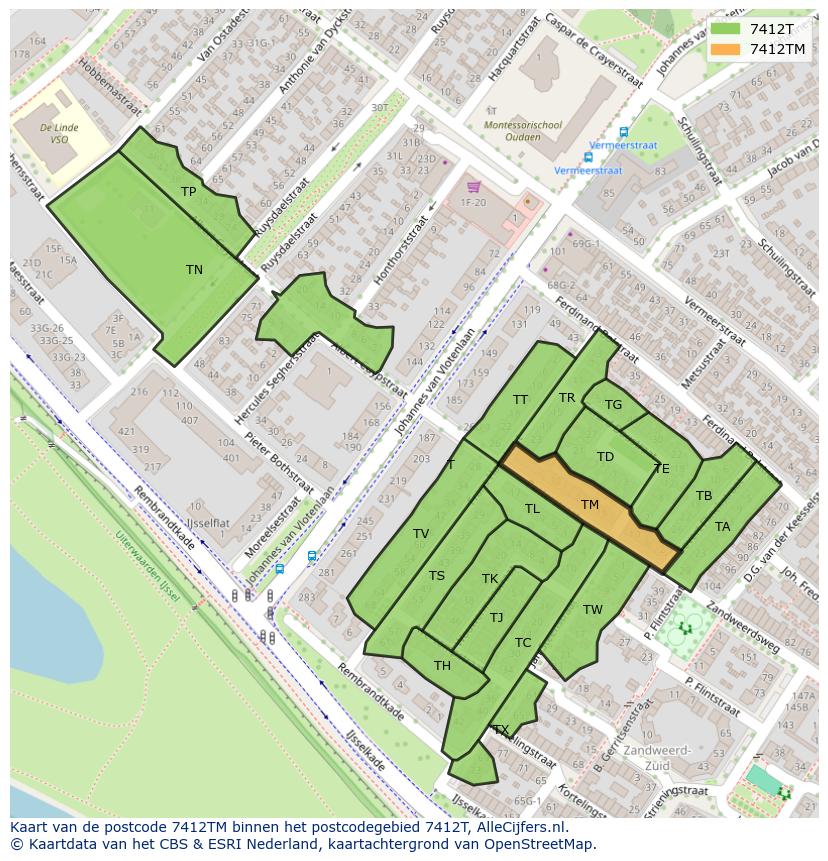 Afbeelding van het postcodegebied 7412 TM op de kaart.
