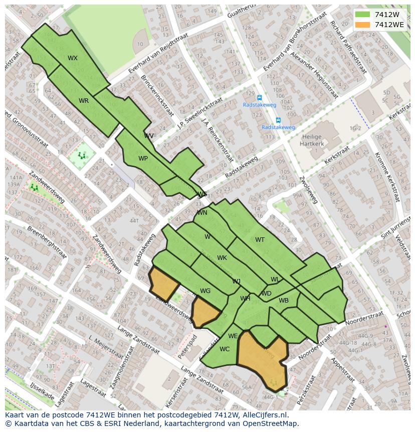 Afbeelding van het postcodegebied 7412 WE op de kaart.