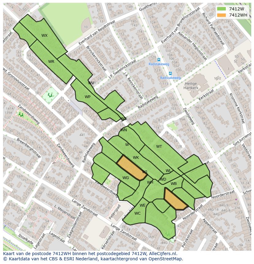Afbeelding van het postcodegebied 7412 WH op de kaart.