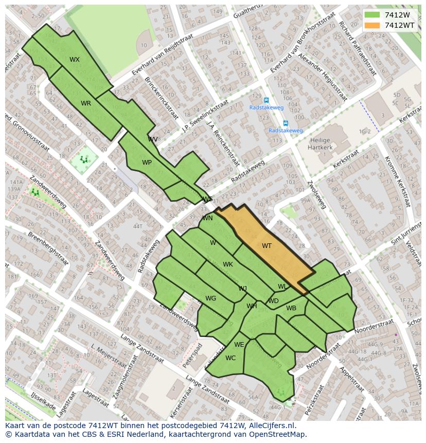 Afbeelding van het postcodegebied 7412 WT op de kaart.