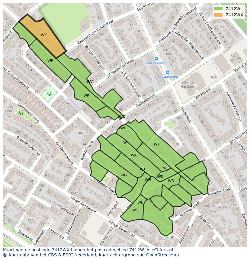 Afbeelding van het postcodegebied 7412 WX op de kaart.