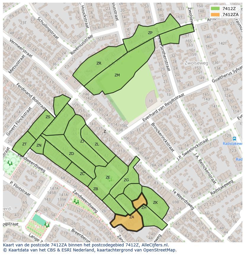 Afbeelding van het postcodegebied 7412 ZA op de kaart.