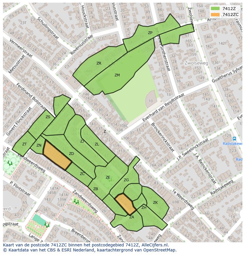Afbeelding van het postcodegebied 7412 ZC op de kaart.