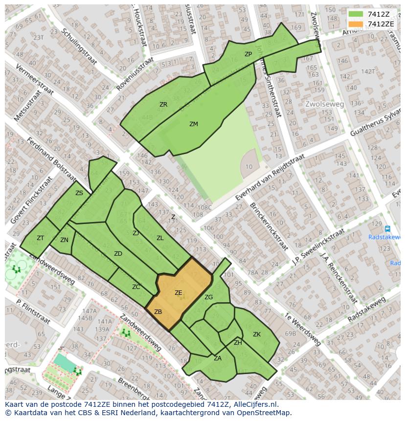 Afbeelding van het postcodegebied 7412 ZE op de kaart.