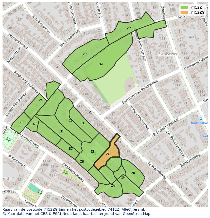 Afbeelding van het postcodegebied 7412 ZG op de kaart.