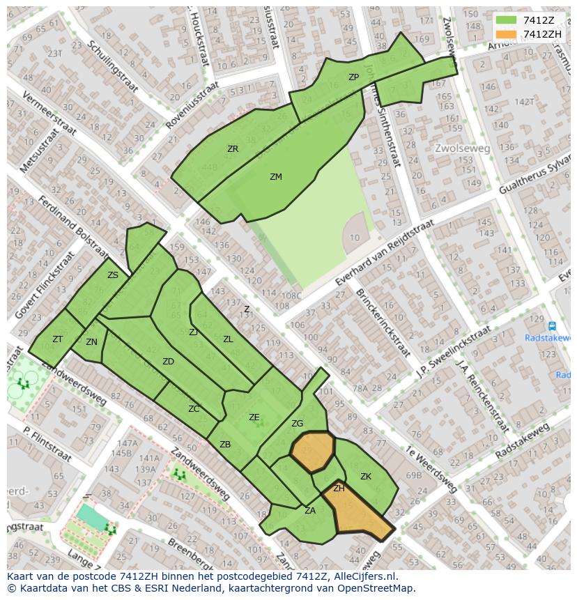 Afbeelding van het postcodegebied 7412 ZH op de kaart.