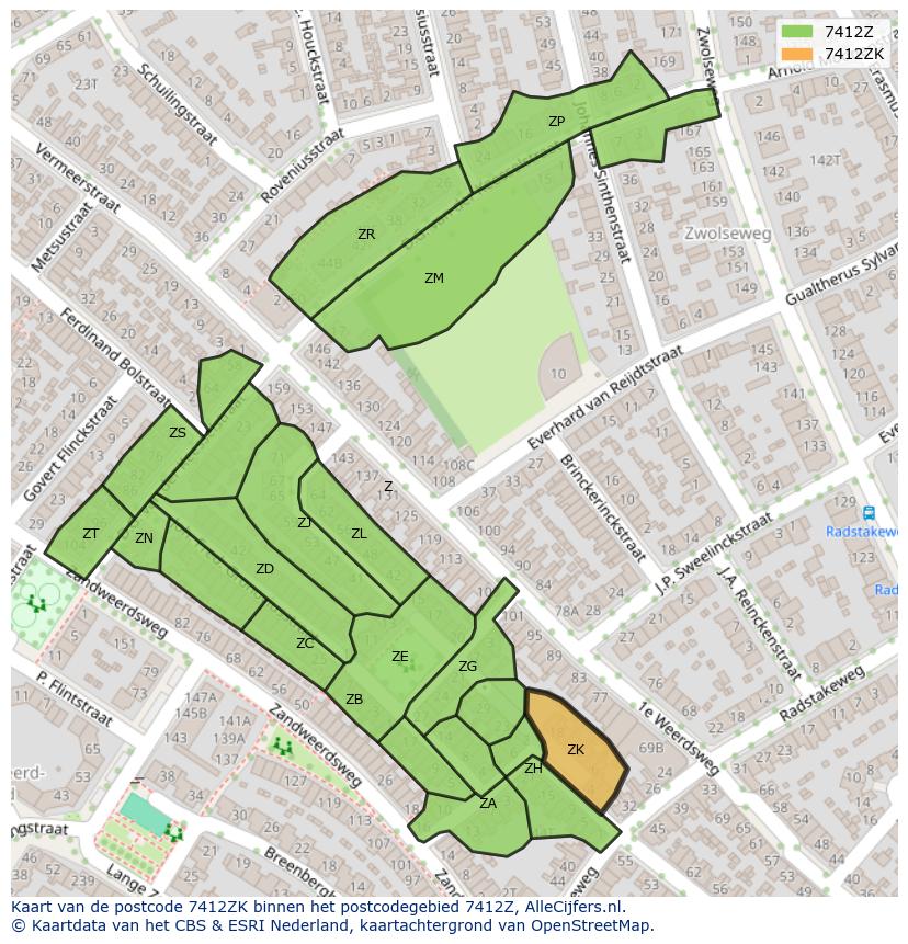 Afbeelding van het postcodegebied 7412 ZK op de kaart.