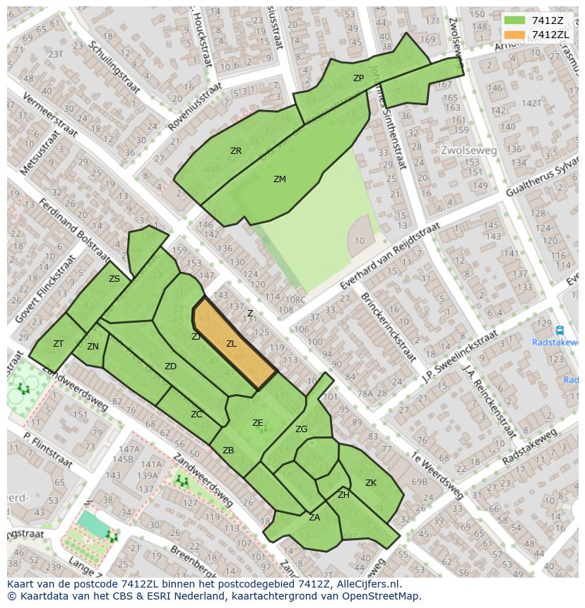 Afbeelding van het postcodegebied 7412 ZL op de kaart.