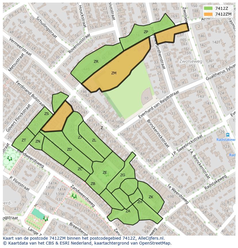 Afbeelding van het postcodegebied 7412 ZM op de kaart.