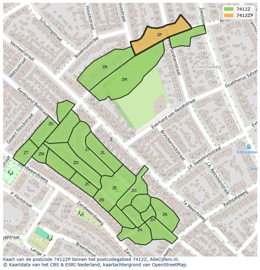 Afbeelding van het postcodegebied 7412 ZP op de kaart.