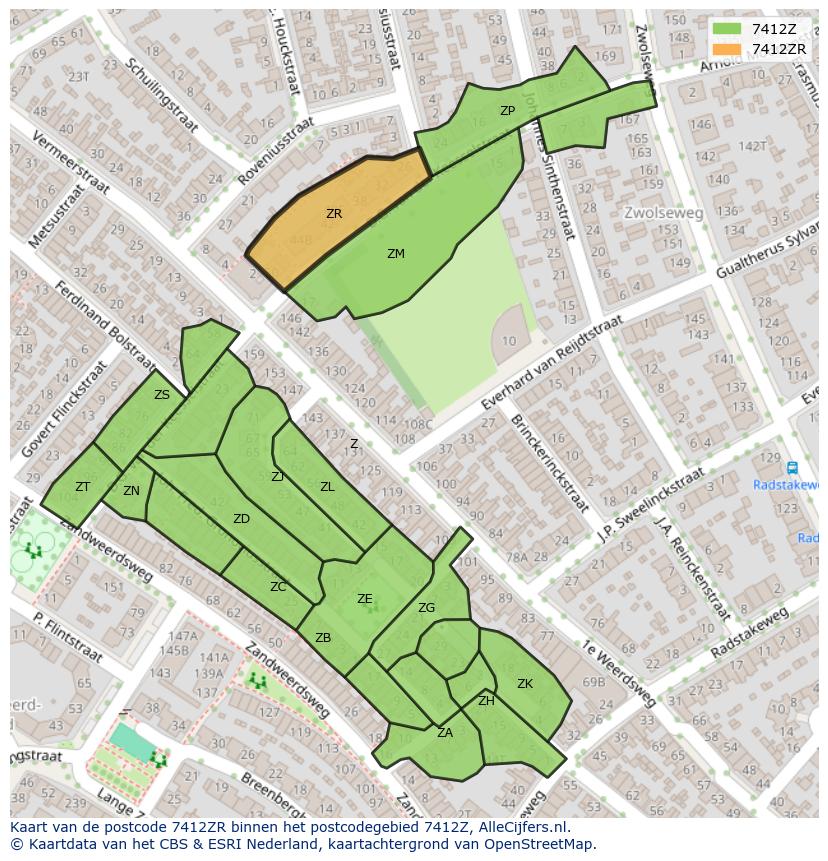 Afbeelding van het postcodegebied 7412 ZR op de kaart.