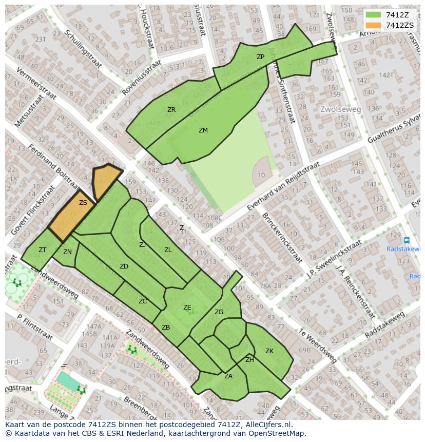 Afbeelding van het postcodegebied 7412 ZS op de kaart.