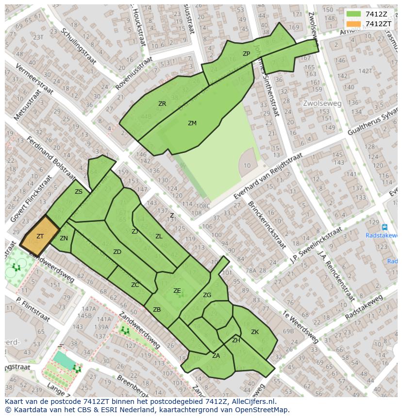 Afbeelding van het postcodegebied 7412 ZT op de kaart.
