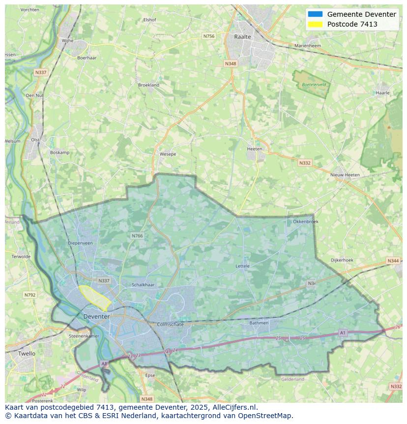 Afbeelding van het postcodegebied 7413 op de kaart.