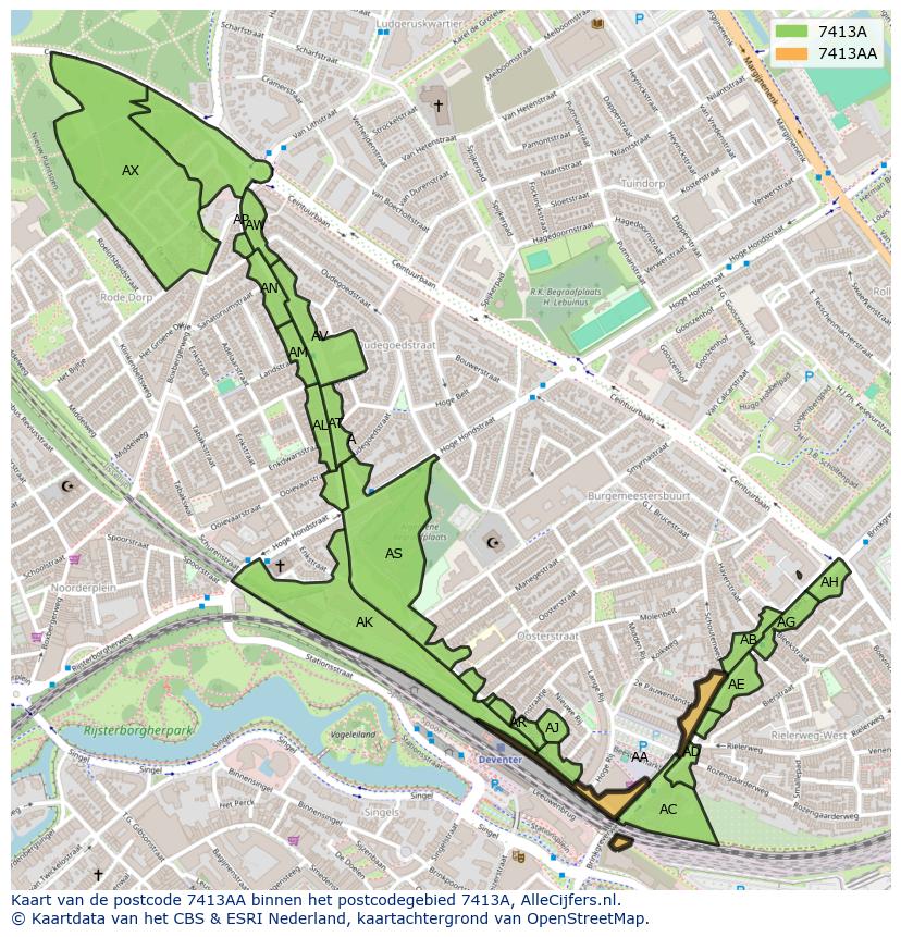 Afbeelding van het postcodegebied 7413 AA op de kaart.