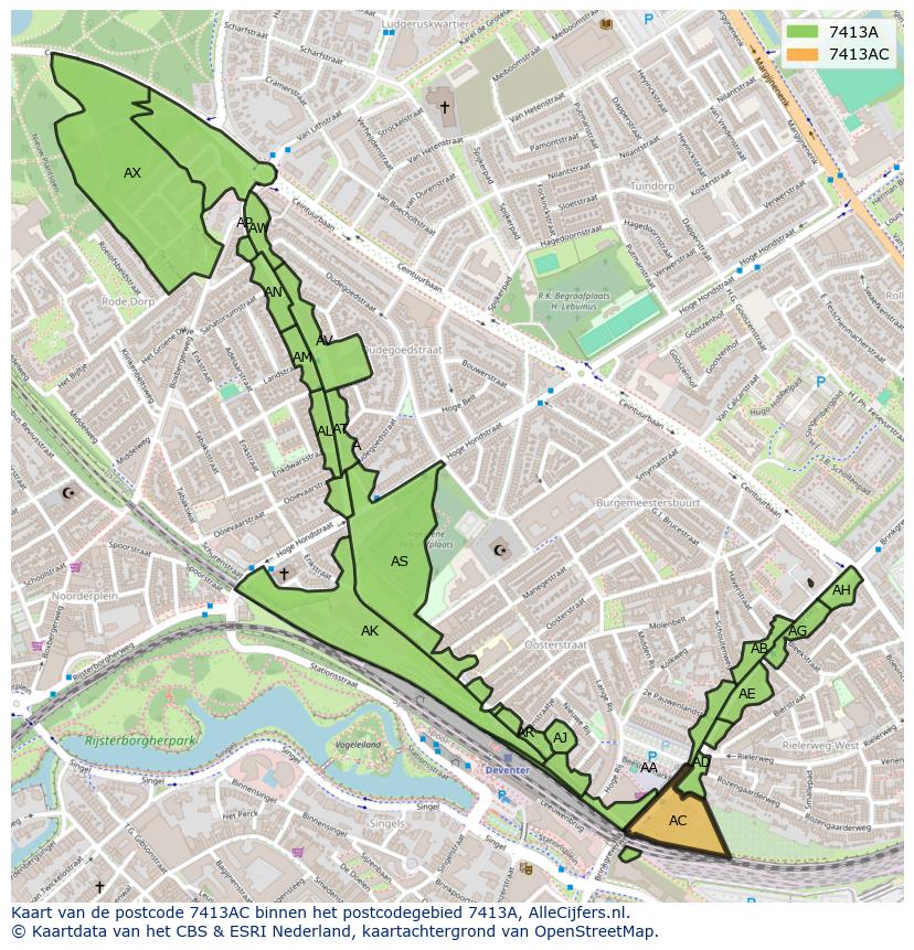 Afbeelding van het postcodegebied 7413 AC op de kaart.