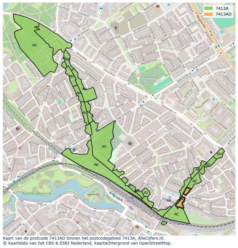 Afbeelding van het postcodegebied 7413 AD op de kaart.
