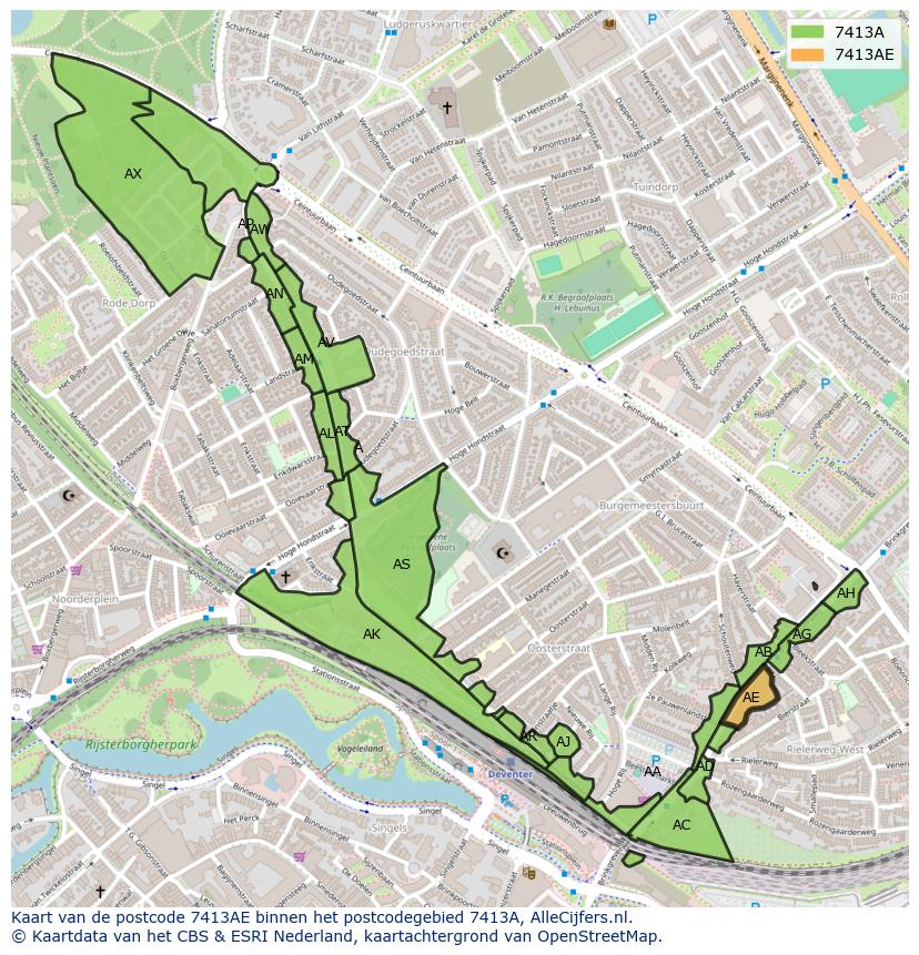 Afbeelding van het postcodegebied 7413 AE op de kaart.