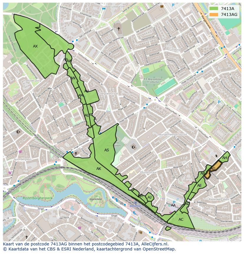 Afbeelding van het postcodegebied 7413 AG op de kaart.